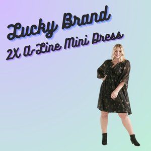 Lucky Brand 2X Black Swiss Dot A-Line Mini Dress